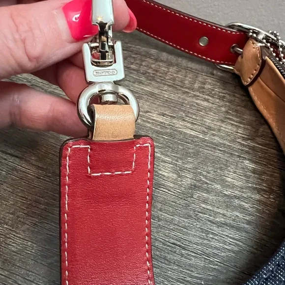 Coach J3K 8932 Y2K Denim and Tan leather Hobo Bag with red tag EUC - Picture 11 of 16